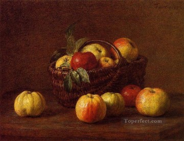アンリ・ファンタン・ラトゥール Painting - テーブルの上のかごに入ったリンゴ 静物画 アンリ・ファンタン・ラトゥール